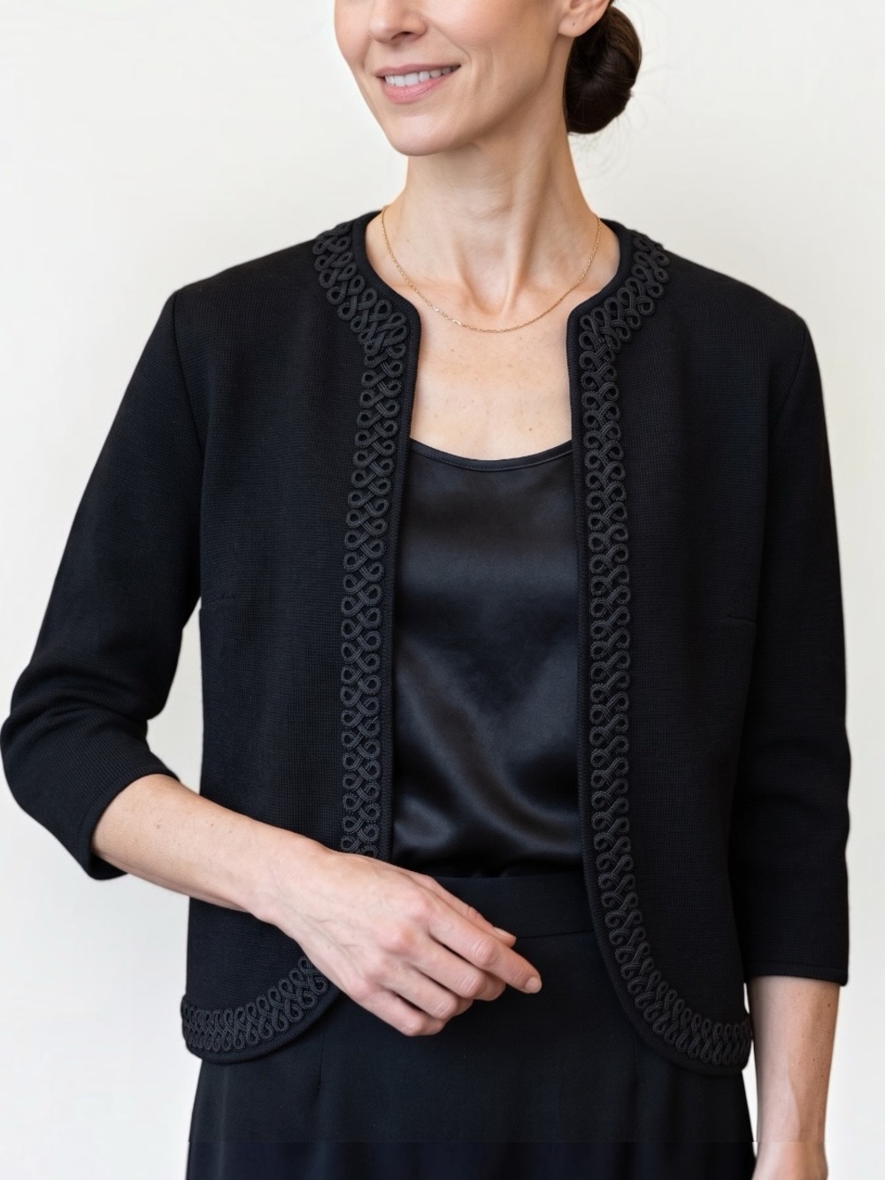 Vintage Hummer Vienna Black Wool Cardigan Embroidered Trim Austria Fits S